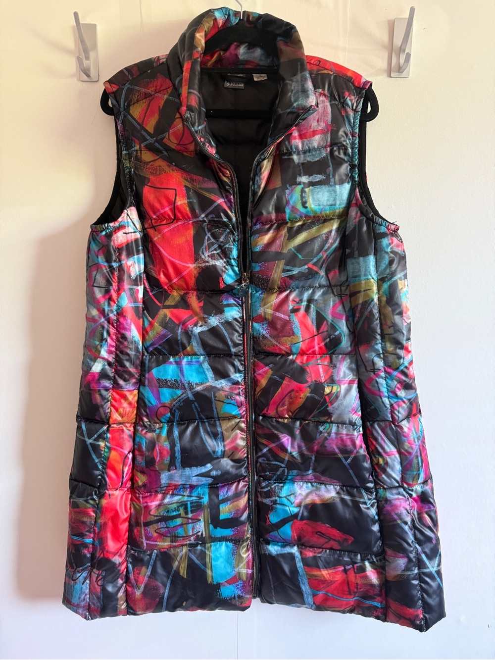 Dolcezza Simply Art Abstract Print Quilted Long Puffer Vest Size M Colorful